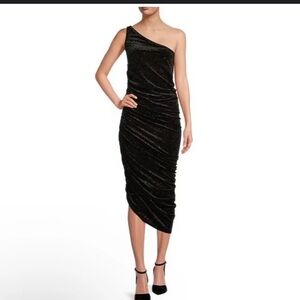 Gibson⭐️Latimer‎ black silver glimmer rugged one shoulder party dress Sz M